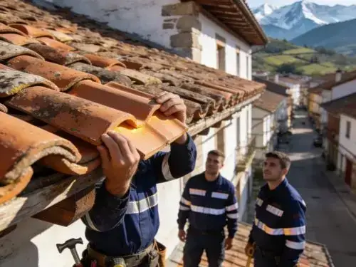 Equipo de Tejados Arkaute trabajando en cubierta en Vitoria-Gasteiz